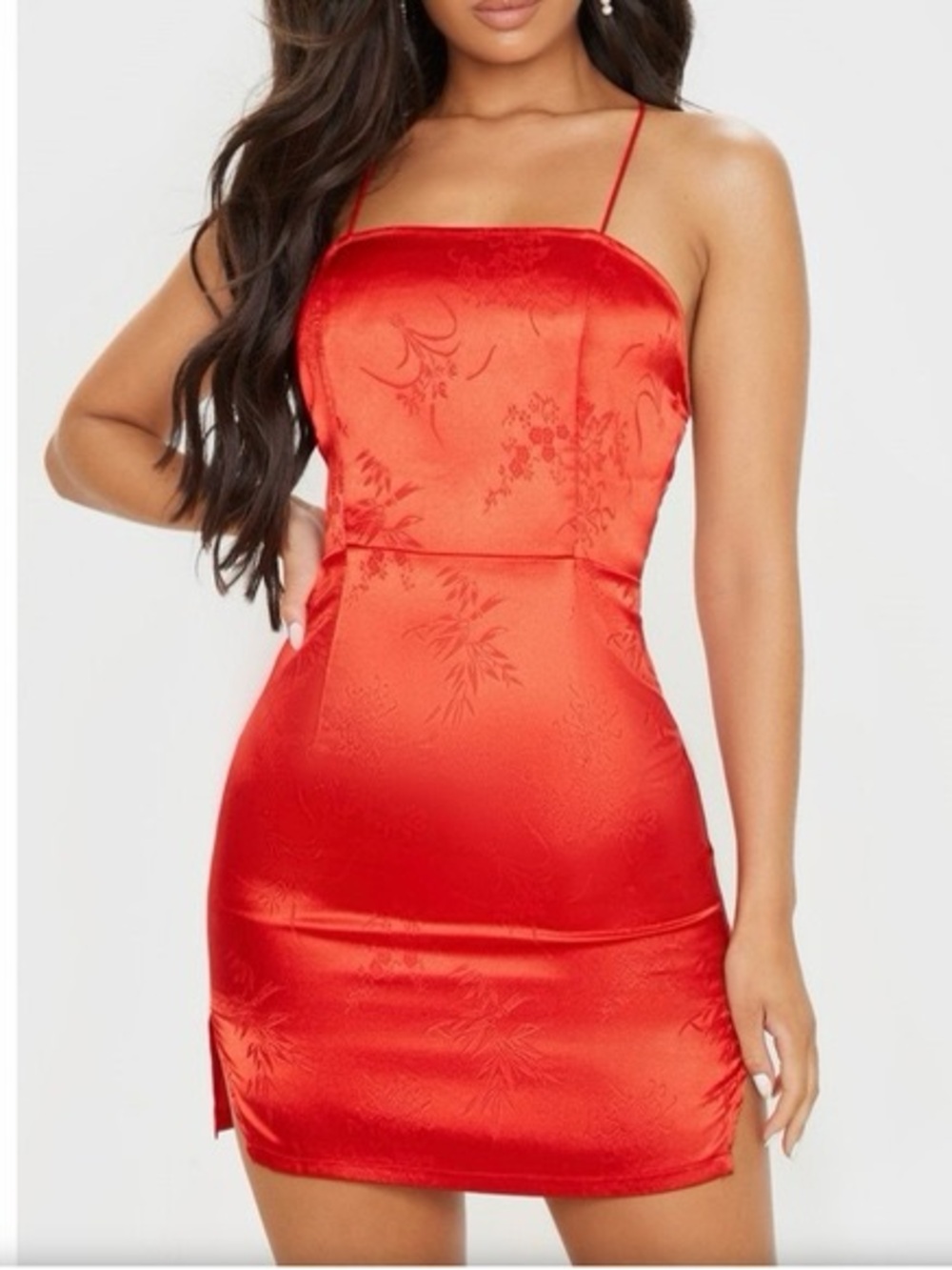 PrettyLittleThing Red Satin Slip Dress